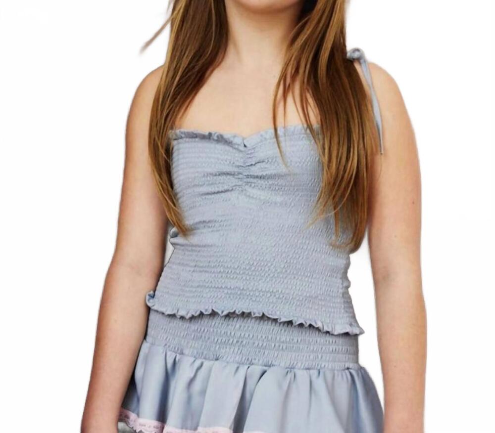 NEW THEME kids georgia satin smocked top in grey